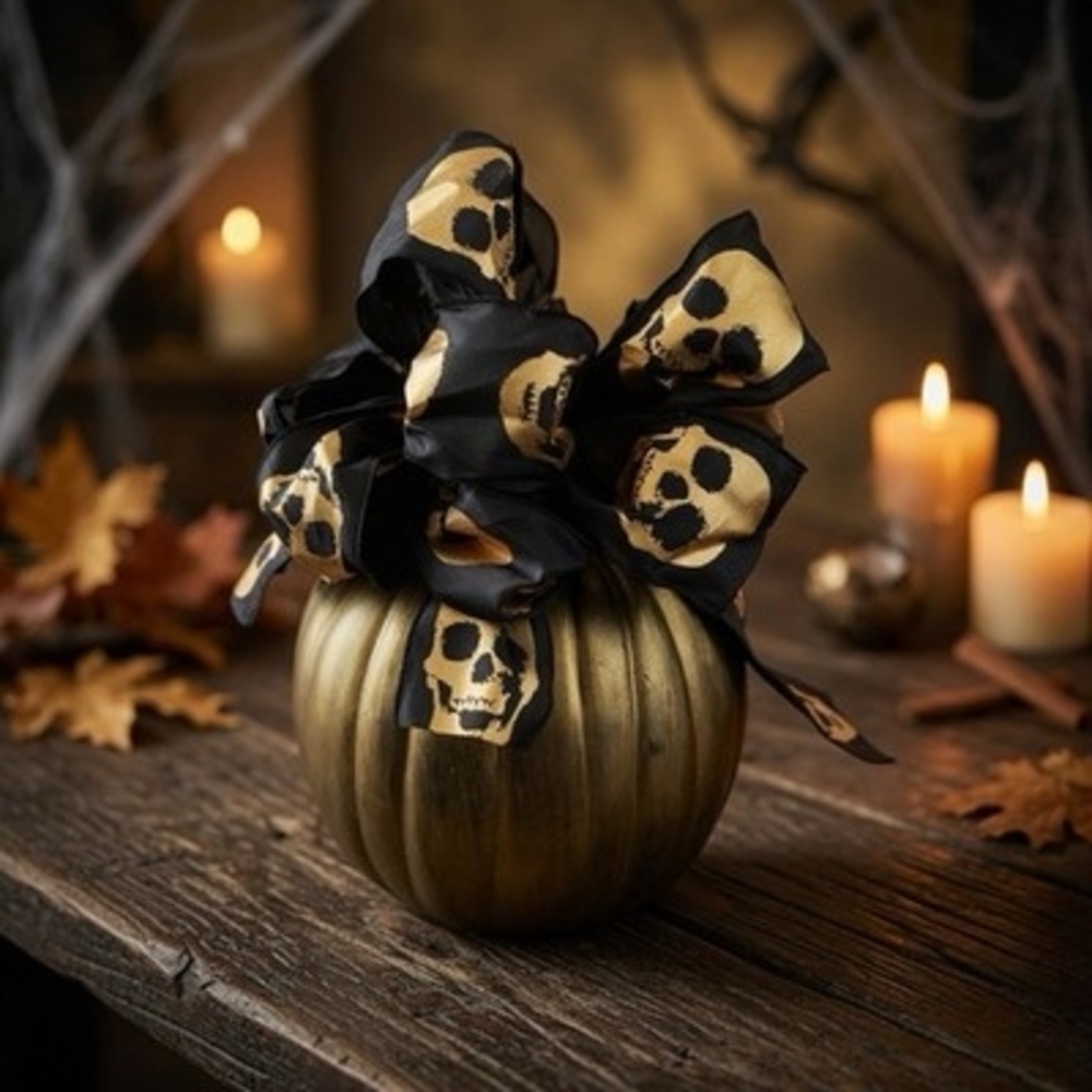 Modern Large Metallic Gold Black Plastic Pumpkin Centerpiece Halloween Decor